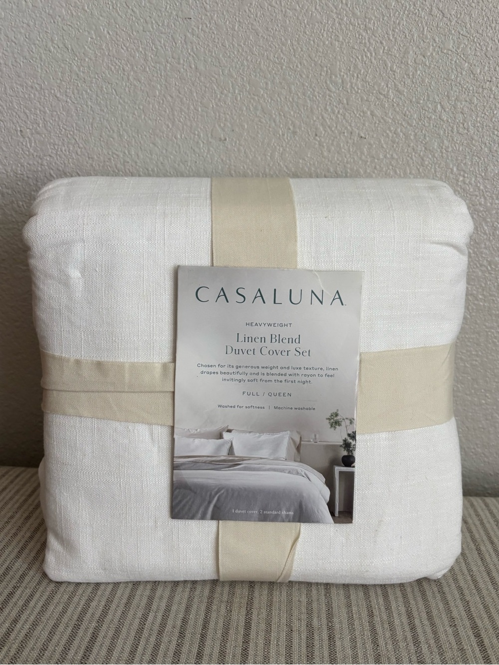 NWT Full/Queen Heavyweight Linen Blend Duvet Cover & Sham Set White - Casaluna